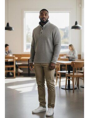 G.H. Bass & Co. Gray Fleece-Lined Henley Pullover XL